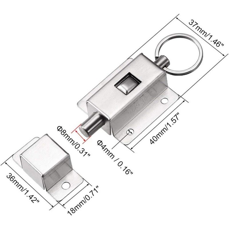 Silvery Stainless Steel 304 Ring Pull Spring Auto Sliding Door Barrel Bolt 2pcs - Image 2