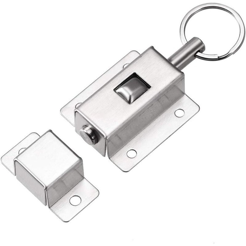 Silvery Stainless Steel 304 Ring Pull Spring Auto Sliding Door Barrel Bolt 2pcs - Image 3