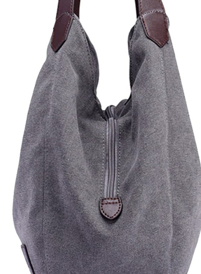 Ladies' Multi layer Canvas Bag Handbag Large Capacity Simple Multi functional Fashion Shoulder Bag Wear resistant Breathable Soft Grey  - Image 2