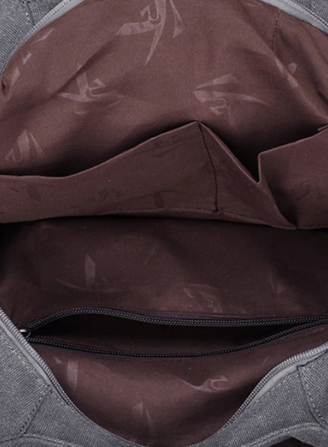 Ladies' Multi layer Canvas Bag Handbag Large Capacity Simple Multi functional Fashion Shoulder Bag Wear resistant Breathable Soft Grey  - Image 3