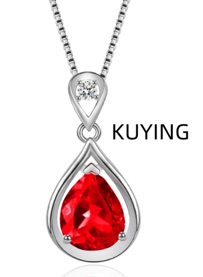 KUYING Personalized Red Water Droplet Pendant Necklace With Creative Diamond Inlay Design