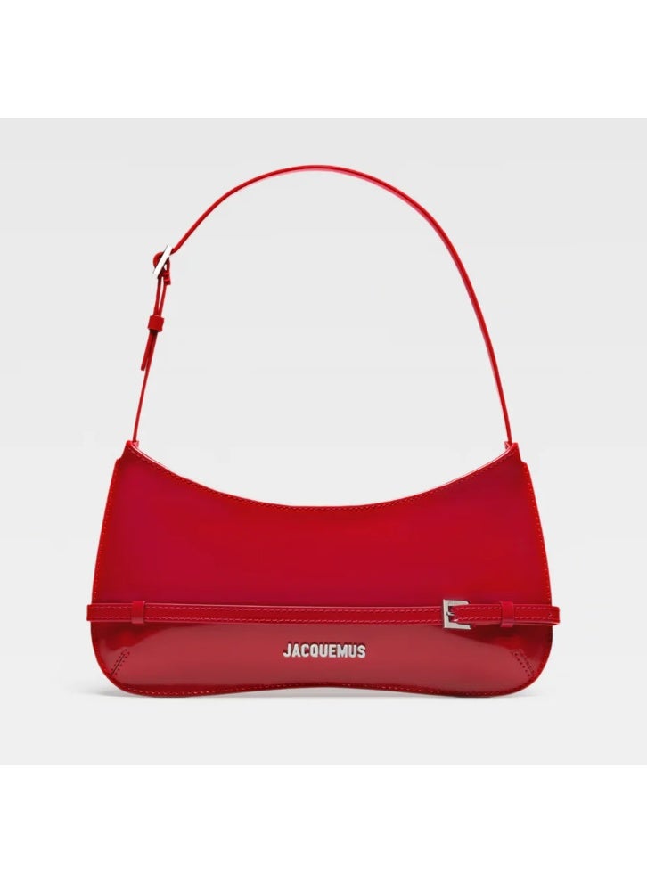 JACQUEMUS Le Bisou Belted Shoulder Bag, Women's Shoulder Bag, Women's Handbag, Women's Tote Bag, Women's Travel Bag, Dark Red - Image 1