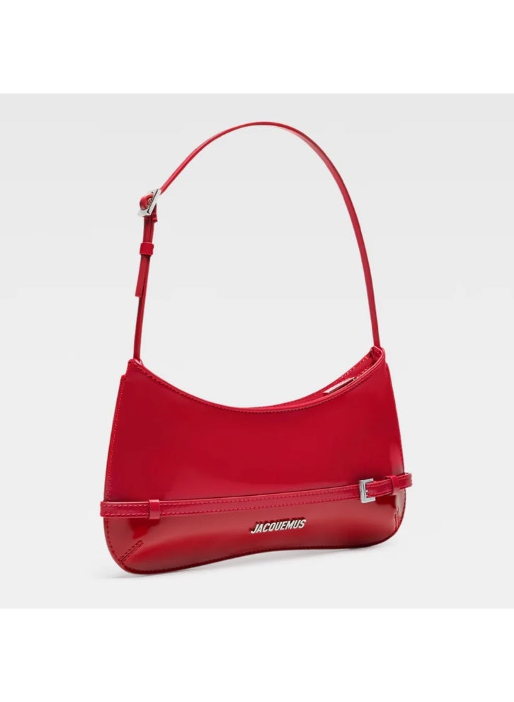 JACQUEMUS Le Bisou Belted Shoulder Bag, Women's Shoulder Bag, Women's Handbag, Women's Tote Bag, Women's Travel Bag, Dark Red - Image 3
