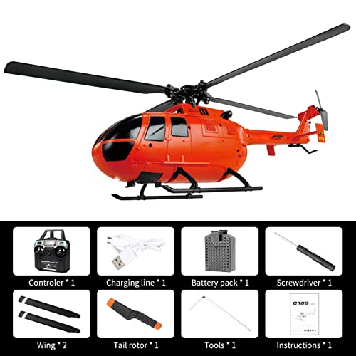 GoolRC C186 Remote Control Helicopter 4 CH Single Propeller Without Ailerons RC Helicopter with 6axis Gyro Stabilization Altitude Hold Remote Control Airplane Toy for Adults Orange - Image 5