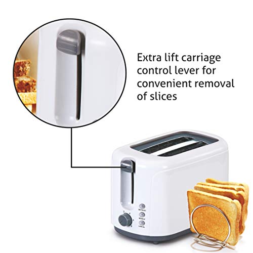 Glen Electric Auto Pop-up 2 Slice Toaster, 750W, 6 Level Browning Control, Removable Crumb Tray - White (3019) - Image 3