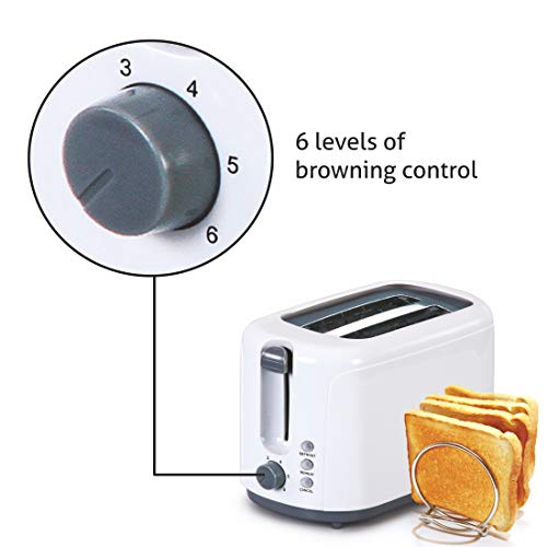 Glen Electric Auto Pop-up 2 Slice Toaster, 750W, 6 Level Browning Control, Removable Crumb Tray - White (3019) - Image 4