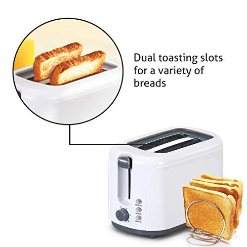 Glen Electric Auto Pop-up 2 Slice Toaster, 750W, 6 Level Browning Control, Removable Crumb Tray - White (3019) - Image 2