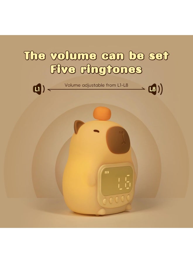 ساعة منبه على شكل حيوان الكابيبارا مع ضوء ليلي للأطفال،7 ساعات منبه لطيفة بألوان لغرف النوم، مصباح طاولة على شكل حيوان من السيليكون - Image 3