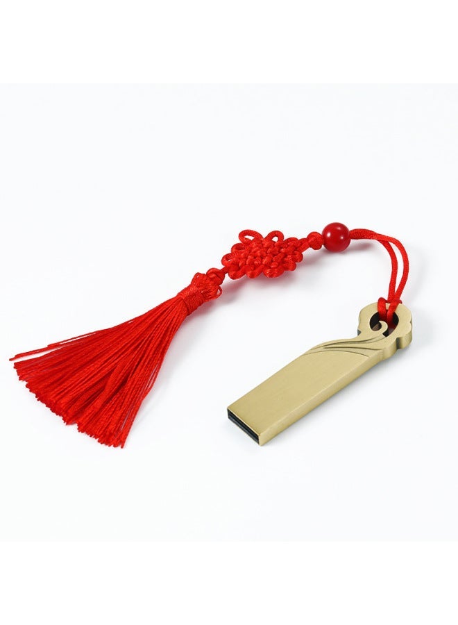 Vintage Chinese Style Brass Antique U Disk Four-leaf Clover Copper Money Ruyi Exhibition Gift Wedding Engraving Logo-Color:Xiangyun-Capacity:32GB - Image 1