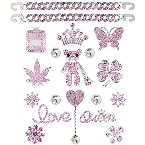 CUNUEN Bling Chain Decoration Charms Luxury Rhinestone Cute Diamond Bear Love Flower Butterfly Crown Designer Jewelry Accessories for Women Girls Adults Gifts Pink - Image 1