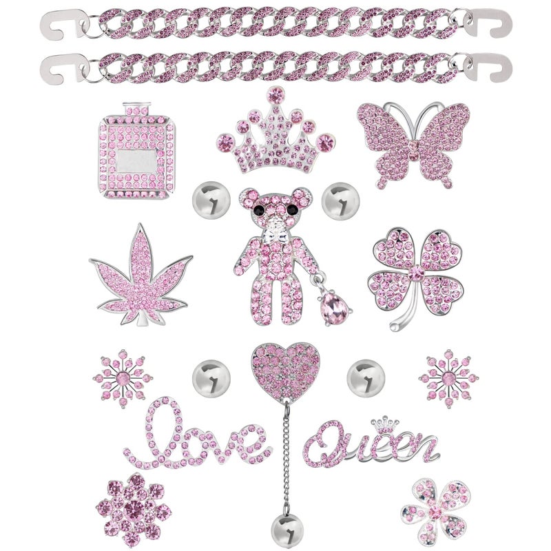 CUNUEN Bling Chain Decoration Charms Luxury Rhinestone Cute Diamond Bear Love Flower Butterfly Crown Designer Jewelry Accessories for Women Girls Adults Gifts Pink - Image 2