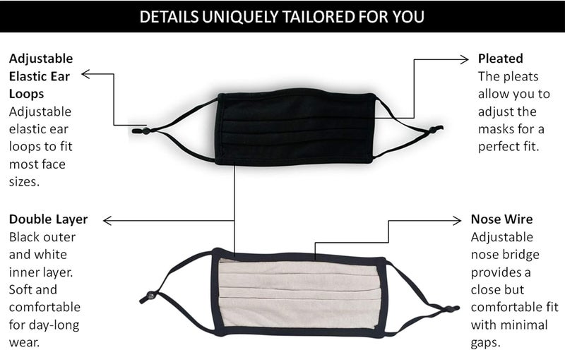 Simlu Unisex Reusable Fabric Face Mask, 2 Layer, Washable, Black Face Mask - Image 5