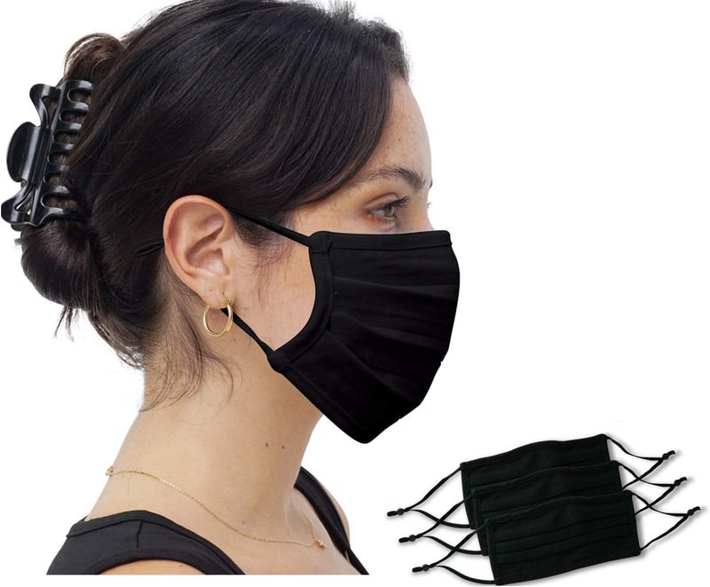 Simlu Unisex Reusable Fabric Face Mask, 2 Layer, Washable, Black Face Mask - Image 1