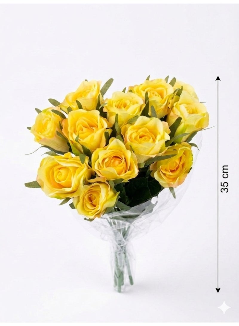 Droplyte 8 Pieces Vibrant Yellow Artificial Roses, Faux Silk Floral Arrangement for Weddings, Parties, and Centerpieces - Image 3