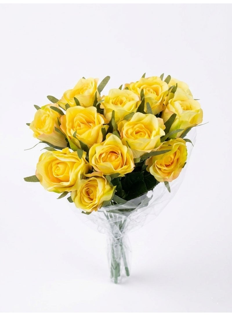 Droplyte 8 Pieces Vibrant Yellow Artificial Roses, Faux Silk Floral Arrangement for Weddings, Parties, and Centerpieces - Image 1