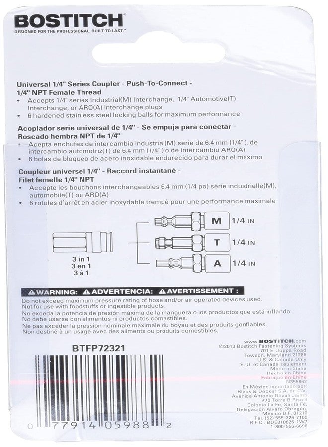 Bostitch BTFP72321 Universal 1/4-Inch Series Coupler - Push-To-Connect - 1/4-Inch NPT Female Thread - Image 5
