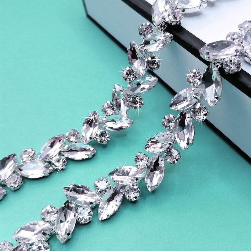 Yhsheen Yhsheen 1 Yard Rhinestone Trim Diamond Crystal Rhinestone Chain Sparkly Rhinestone Applique for Wedding Party Decoration  Bridal Costume Embellishment Clothing Accessories