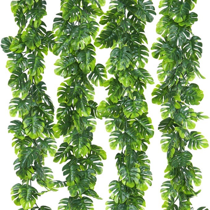 4Pcs Artificial Monstera Leaf Vines 56Ft Fake Hanging Greenery Plants Tropical Palm Leaves Ivy Vine Monstera Garland for Home Garden Porch Patio Hawaiian Party Indoor Outdoor Dcor