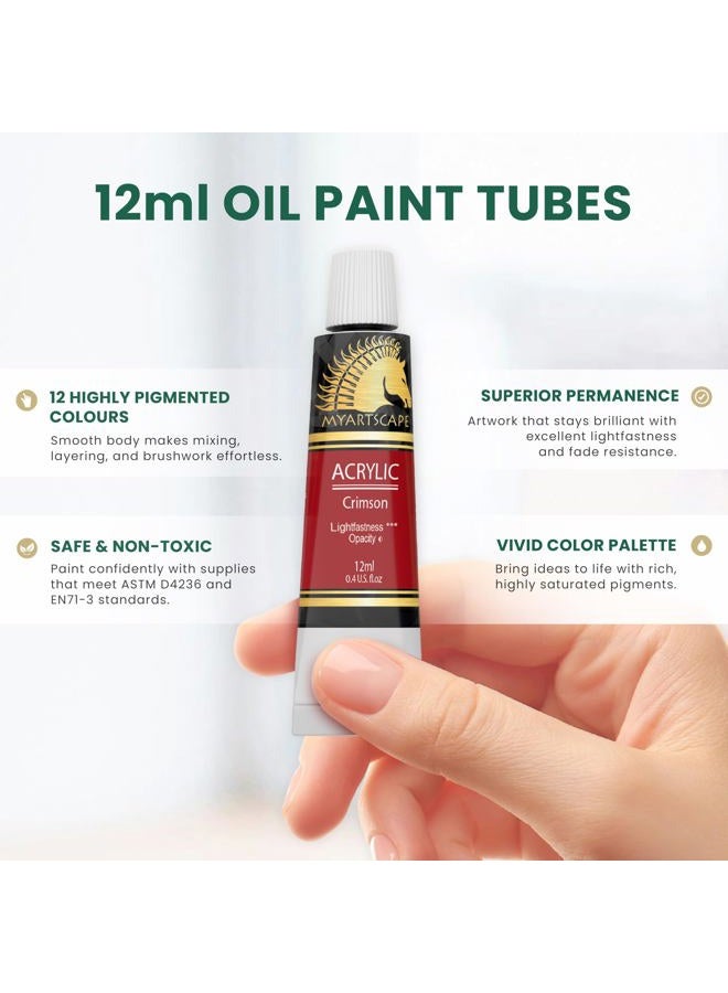 Myartscape Acrylic Paint Set - 12 x 12ml Tubes - Lightfast - Heavy Body - Great Tinting Strength - Professional Grade – Artist Quality Painting Supplies - Premium Paints - Image 4