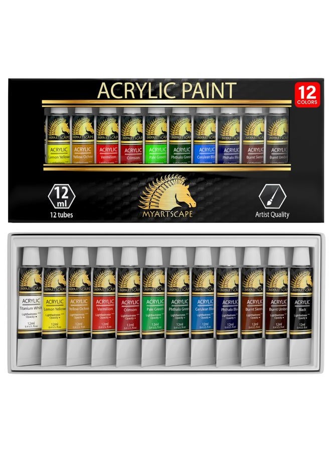 Myartscape Acrylic Paint Set - 12 x 12ml Tubes - Lightfast - Heavy Body - Great Tinting Strength - Professional Grade – Artist Quality Painting Supplies - Premium Paints - Image 1
