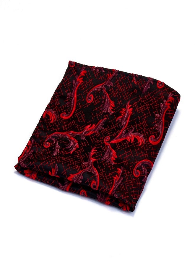 GUSLESON Floral Red Bow Ties for Men Silk Black Pre-tied Big Bowtie and Pocket Square Cufflink Set (0617-04) - Image 5