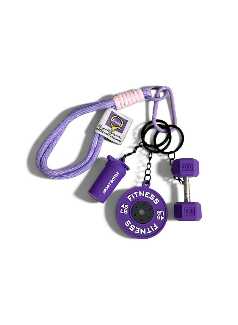 Aura Style 4-in-1 Fitness Keychain - Purple Gym Bag Charm with Dumbbell, Shaker & Weight Plate – Professional Sporty Keychain for Women - Image 1