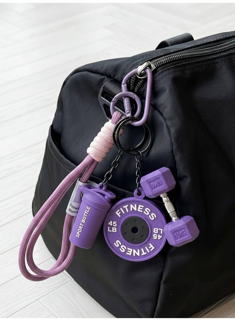 Aura Style 4-in-1 Fitness Keychain - Purple Gym Bag Charm with Dumbbell, Shaker & Weight Plate – Professional Sporty Keychain for Women - Image 4