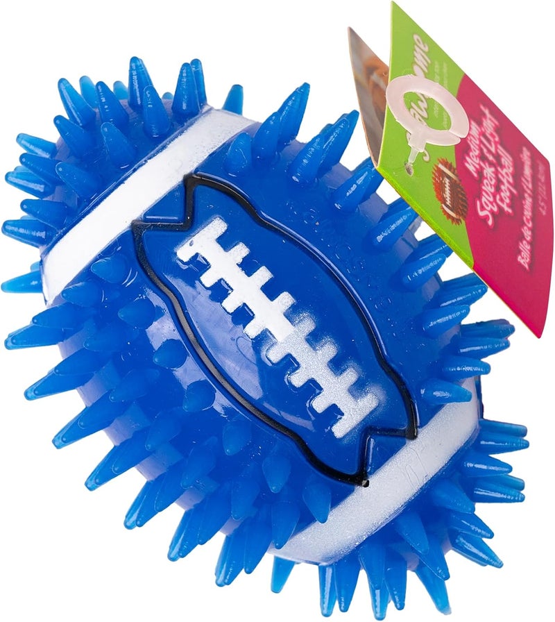 Gnawsome 4.5" Spiky Squeak & Light Football for Dogs - Durable, Rubber Bouncy Puppy Fetch & Chew Toy for your Pet, Colors will vary - Image 1