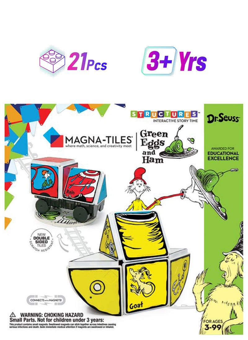 MAGNA-TILES 21 Piece Create-on Dr. Seuss Green Eggs And Ham Magna-tiles Structure Set, Kids Building Toys For Ages 3+  - Image 1