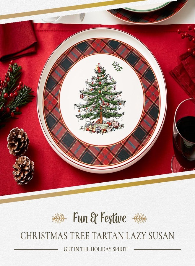 Spode Christmas Tree Lazy Susan - Tartan Plaid, Non Skid 360 Degree Rotation, Holiday Space Saver for Kitchen, Cabinet, Pantry, Rotating Spice Rack Organization for Easy Access, Festive Entertaining - Image 2