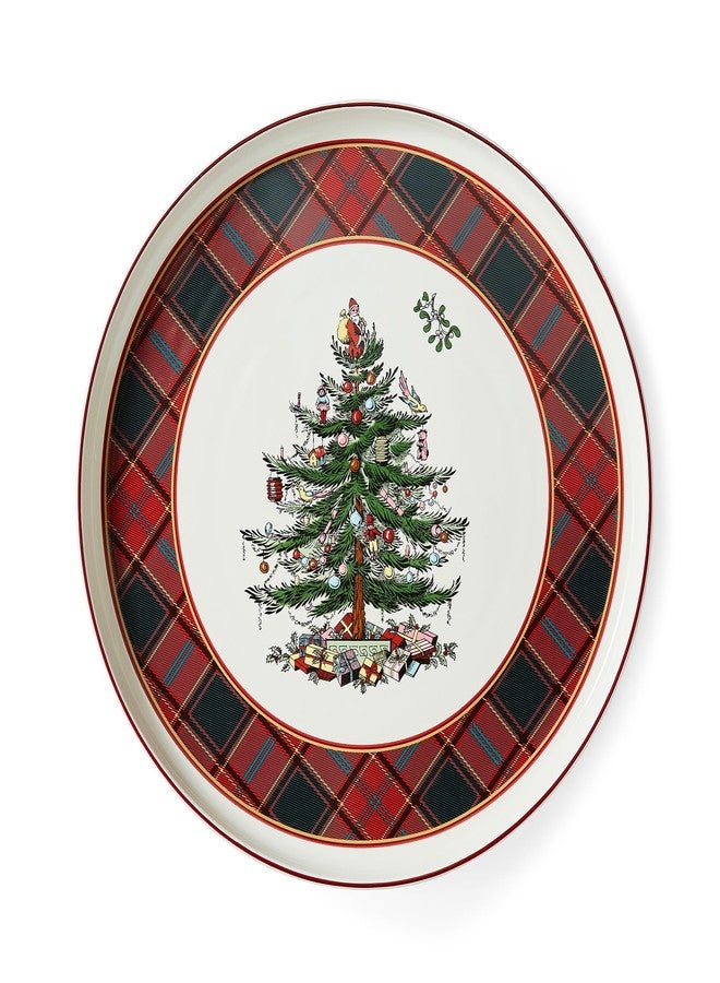 Spode Christmas Tree Lazy Susan - Tartan Plaid, Non Skid 360 Degree Rotation, Holiday Space Saver for Kitchen, Cabinet, Pantry, Rotating Spice Rack Organization for Easy Access, Festive Entertaining - Image 1