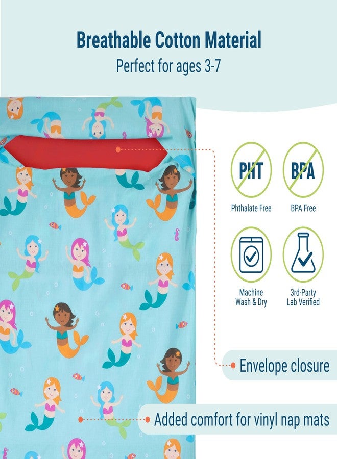 Wildkin Kids Cotton Nap Mat Cover - Soft, Sewn-in Flap, Durable & Fits 1.5" Vinyl Sleep Mats - Mermaids - Image 3