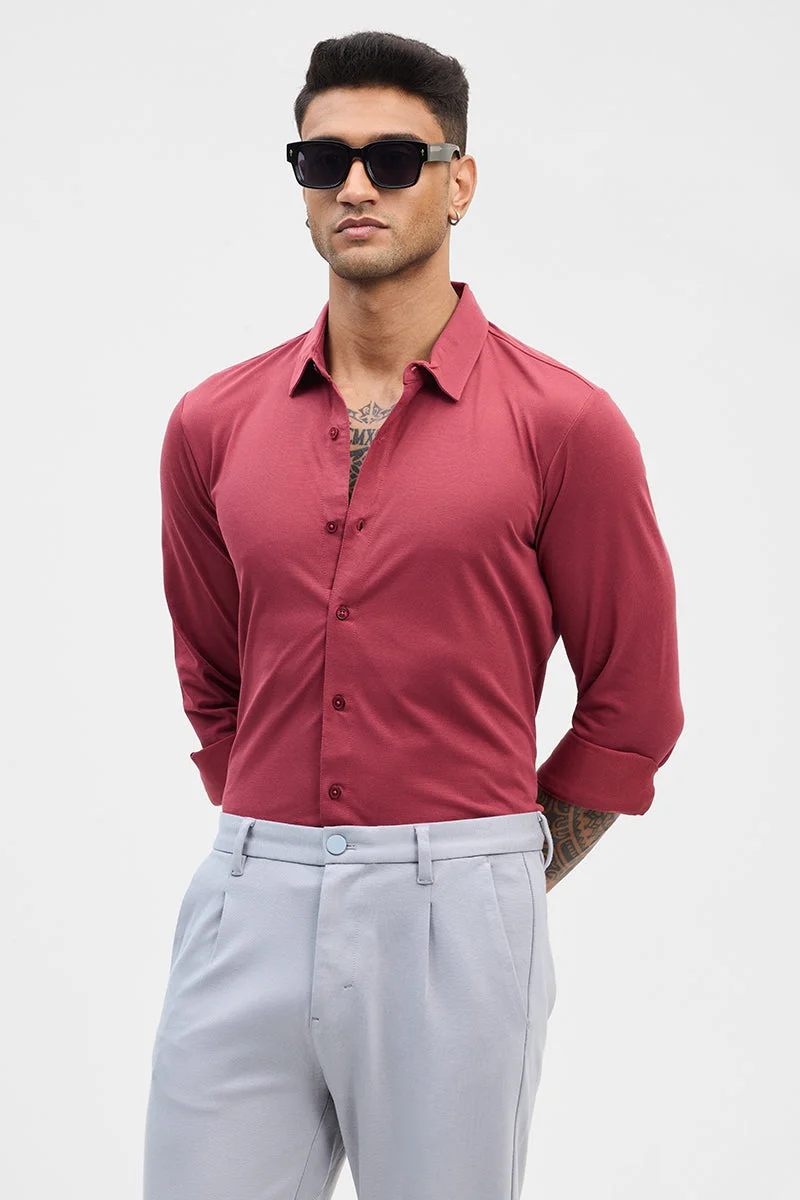 سنيتش Red Solid Long Sleeve Slim Fit Formal Shirt