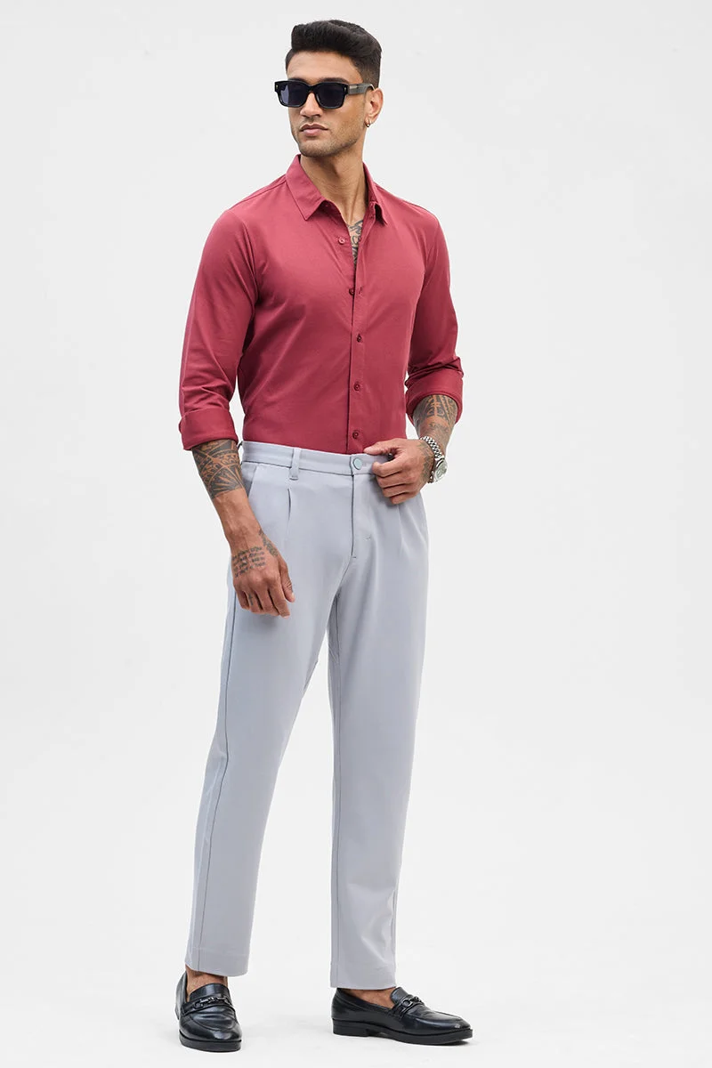 سنيتش Red Solid Long Sleeve Slim Fit Formal Shirt