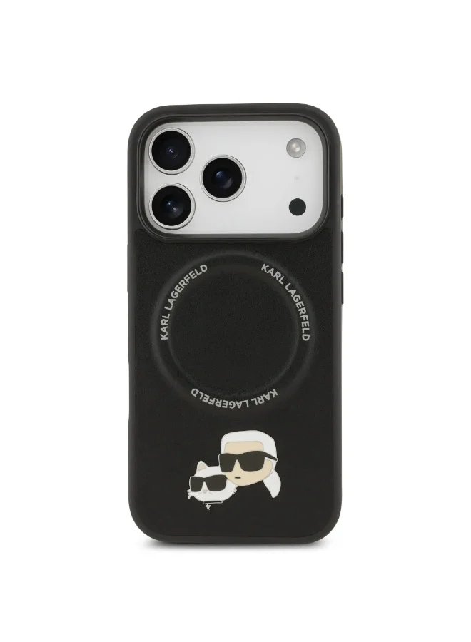 كارل لاغرفيلد iPhone 17 Pro MagSafe Case / PU Leather Case With Karl & Choupette Head Pins / Black