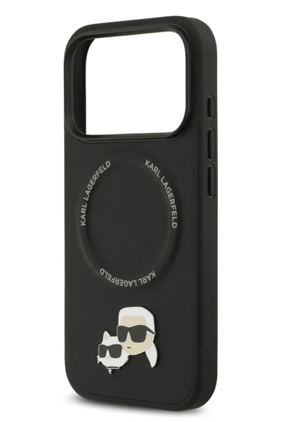 Karl Lagerfeld iPhone 17 Pro MagSafe Case / PU Leather Case With Karl & Choupette Head Pins / Black