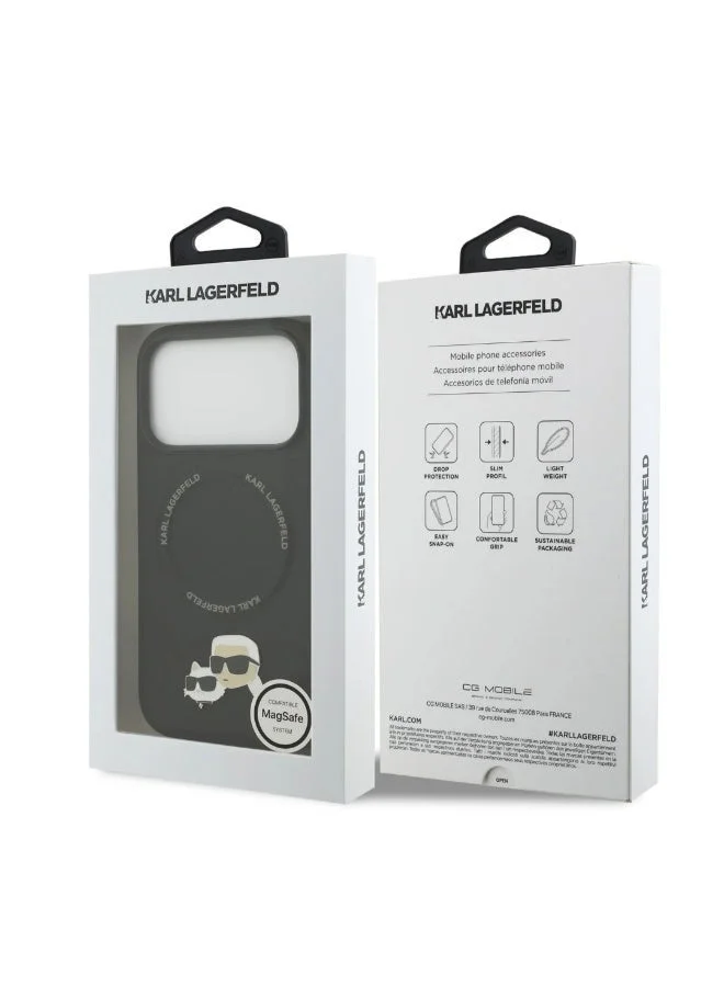 Karl Lagerfeld iPhone 17 Pro MagSafe Case / PU Leather Case With Karl &amp; Choupette Head Pins / Black