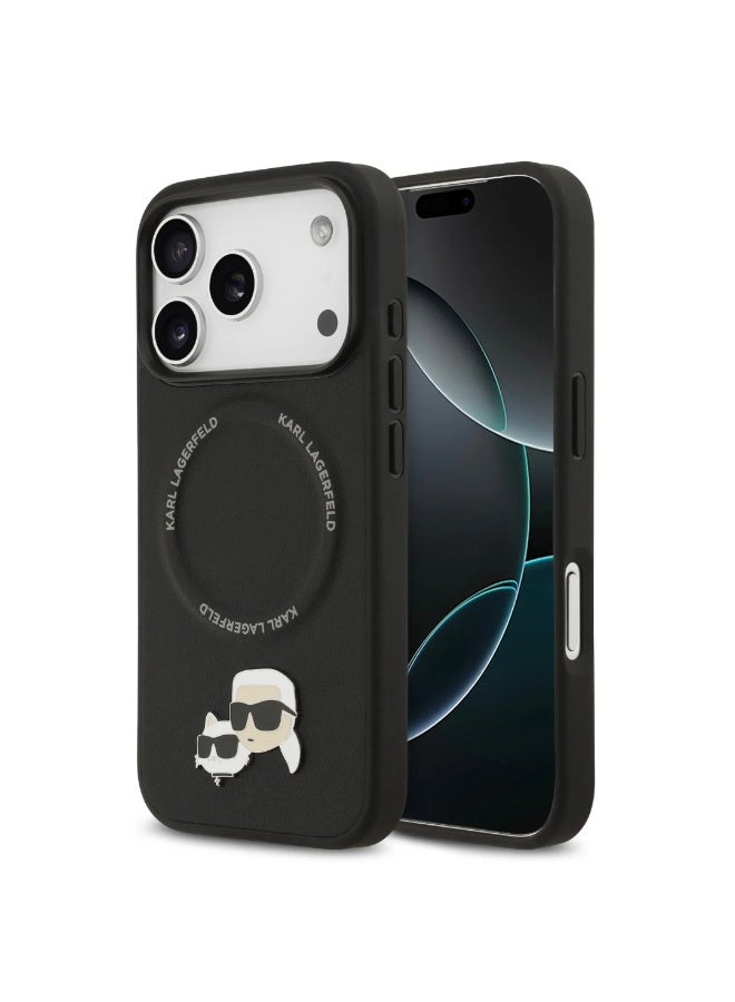 Karl Lagerfeld iPhone 17 Pro MagSafe Case / PU Leather Case With Karl & Choupette Head Pins / Black - Image 5