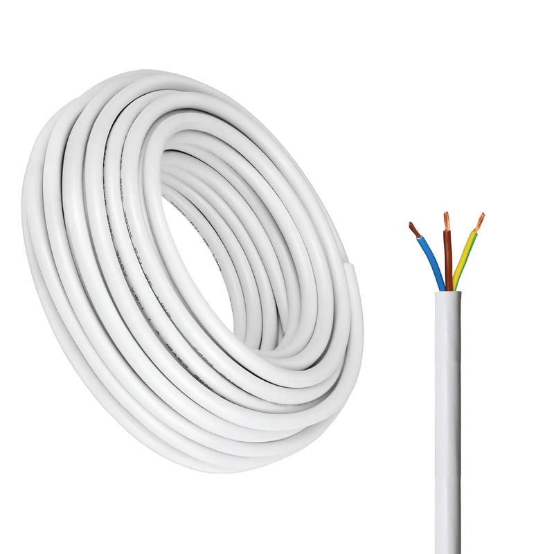 3-Core Electrical Cable, White PVC Insulated Power Wire, Flexible Copper Conductor (3 CORE 20 METER, 1.5MM) - Image 1