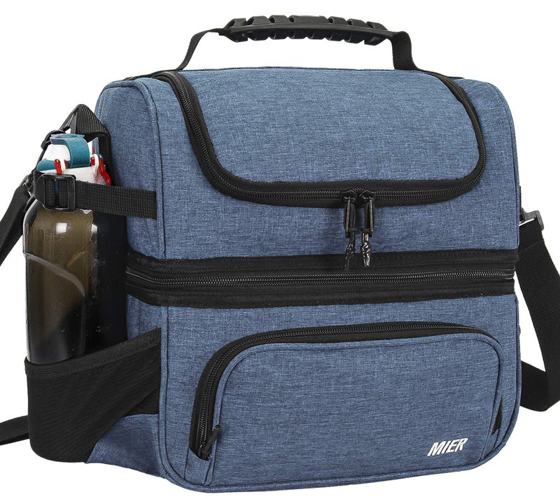 MIER Dual Compartment Lunch Bag Tote with Shoulder Strap for Men and Women Insulated Leakproof Cooler Bag, Bluesteel - Image 1