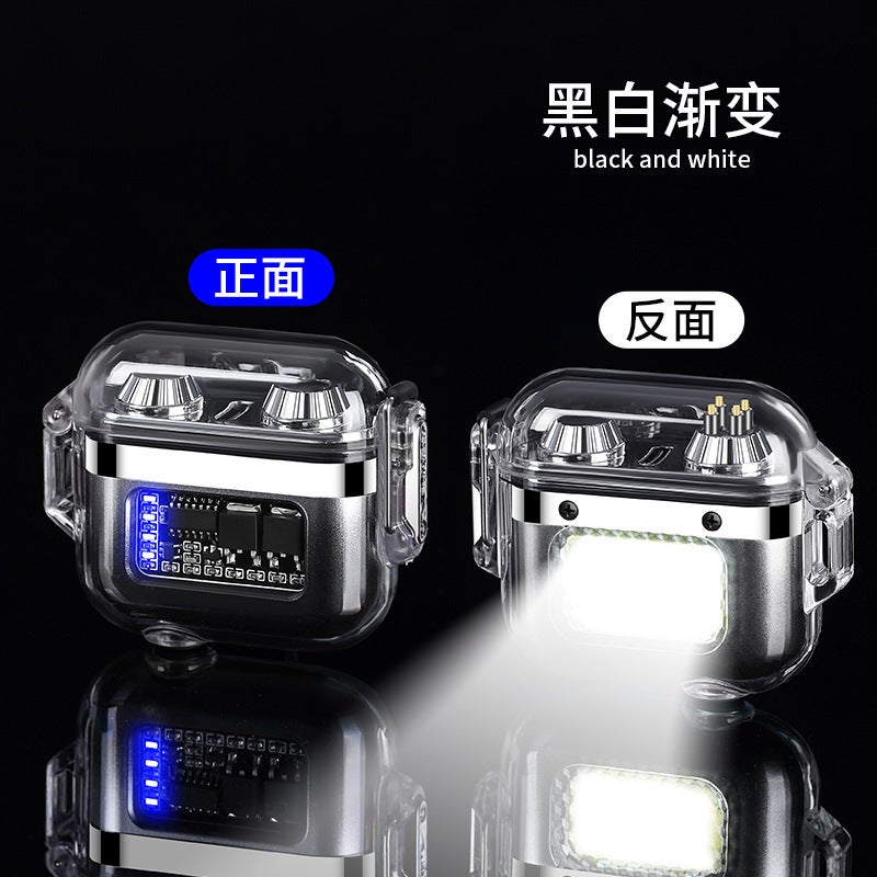 New Outdoor Waterproof With Lighting Arc Lighter Transparent Shell Charging Lighter Supply - Image 1