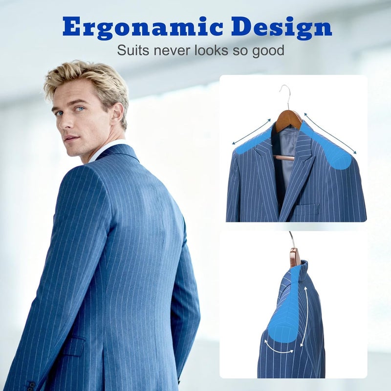 HOUSE DAY 6 Pack Wide Shoulder Wooden Hangers with Non-Slip Pants Bar and 360Â° Swivel Hook - Walnut - Image 2