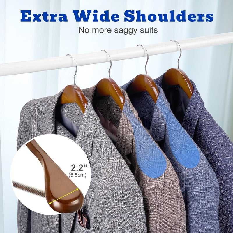 HOUSE DAY 6 Pack Wide Shoulder Wooden Hangers with Non-Slip Pants Bar and 360Â° Swivel Hook - Walnut - Image 3