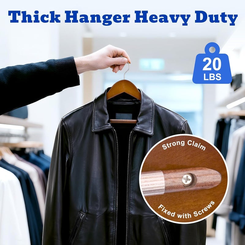 HOUSE DAY 6 Pack Wide Shoulder Wooden Hangers with Non-Slip Pants Bar and 360Â° Swivel Hook - Walnut - Image 5