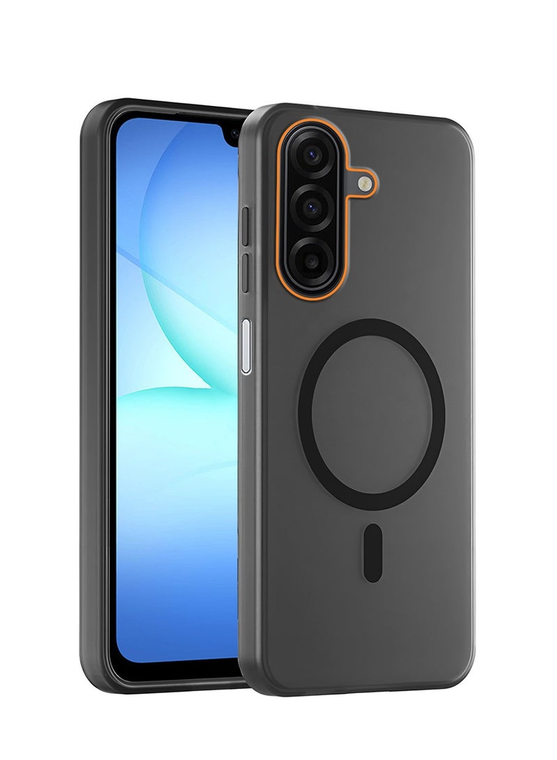 دبليو تيك غطاء حماية أنيق بحواف مرتفعة لكاميرا سامسونج جالاكسي A17 5G 2025 هجين شفاف مع شحن مغناطيسي ميغسيف (MCMPMN) - أسود - Image 1