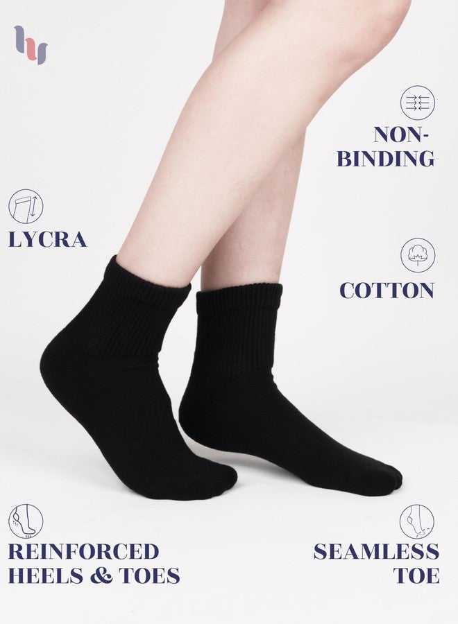 Hugh Ugoli Women's Cotton Diabetic Ankle Socks, Wide, Loose & Stretchy, Seamless Toe & Non Binding Top, Semi Cushion, 3 Pairs, Black, Shoe Size: 6-9 - Image 5
