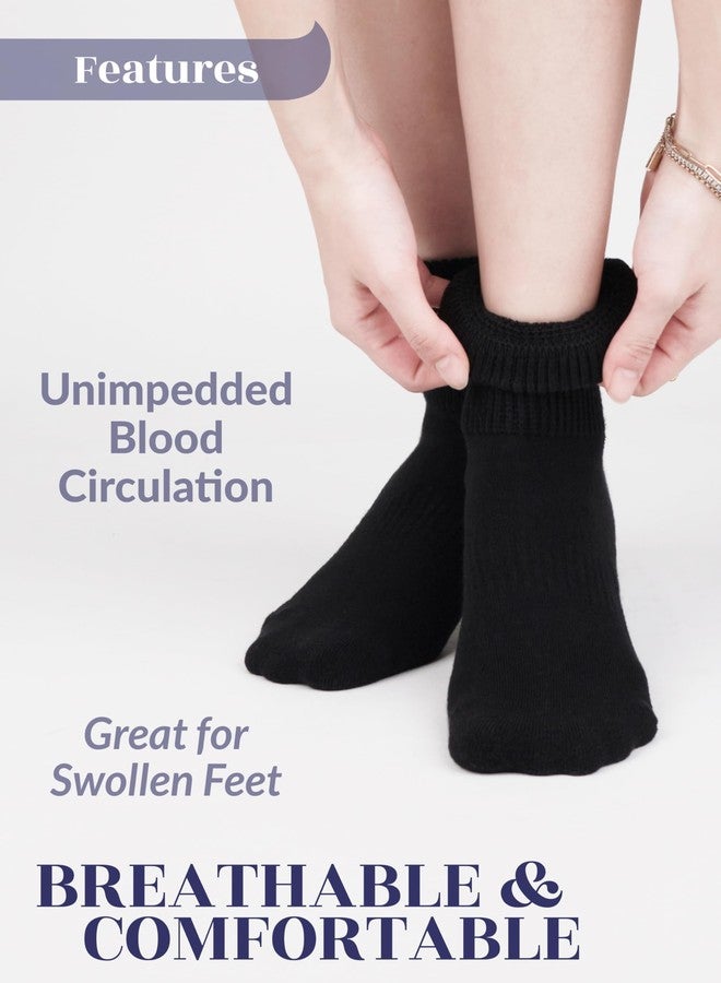 Hugh Ugoli Women's Cotton Diabetic Ankle Socks, Wide, Loose & Stretchy, Seamless Toe & Non Binding Top, Semi Cushion, 3 Pairs, Black, Shoe Size: 6-9 - Image 4