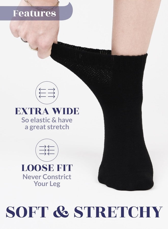 Hugh Ugoli Women's Cotton Diabetic Ankle Socks, Wide, Loose & Stretchy, Seamless Toe & Non Binding Top, Semi Cushion, 3 Pairs, Black, Shoe Size: 6-9 - Image 2