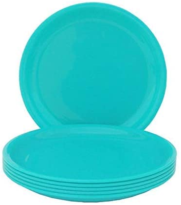 Coolkart Microwave Safe Unbreakable Round Dinner Set Big Plates Set Pack of 6 Dinner Plates Sea Green - Image 1