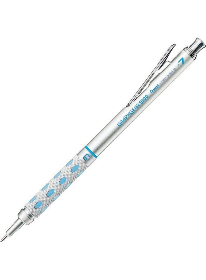 Pentel قلم رصاص ميكانيكي للرسم Pentel GraphGear 1000 0.7 مم | مشبك معدني مع آلية قابلة للسحب | قبضة مزدوجة من المعدن والمطاط | عبوة من 1 | فضي وأزرق (PG1017) - Image 1